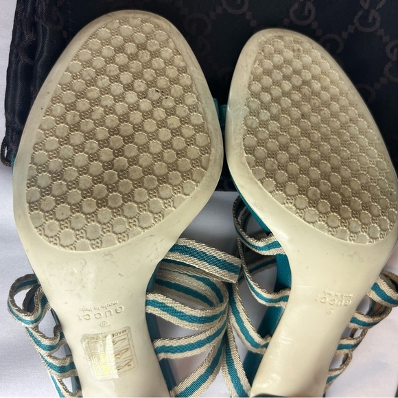 Gucci Teal Blue Fabric and Leather Mirabelle Slide Sandals Shoes Spring Size 36 - Picture 10 of 13